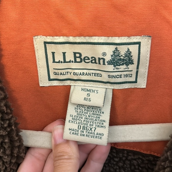 L.L. Bean Women’s Vintage Orange Canvas Winter Coat Corduroy Cuff Fleece Sz S - Picture 4 of 7